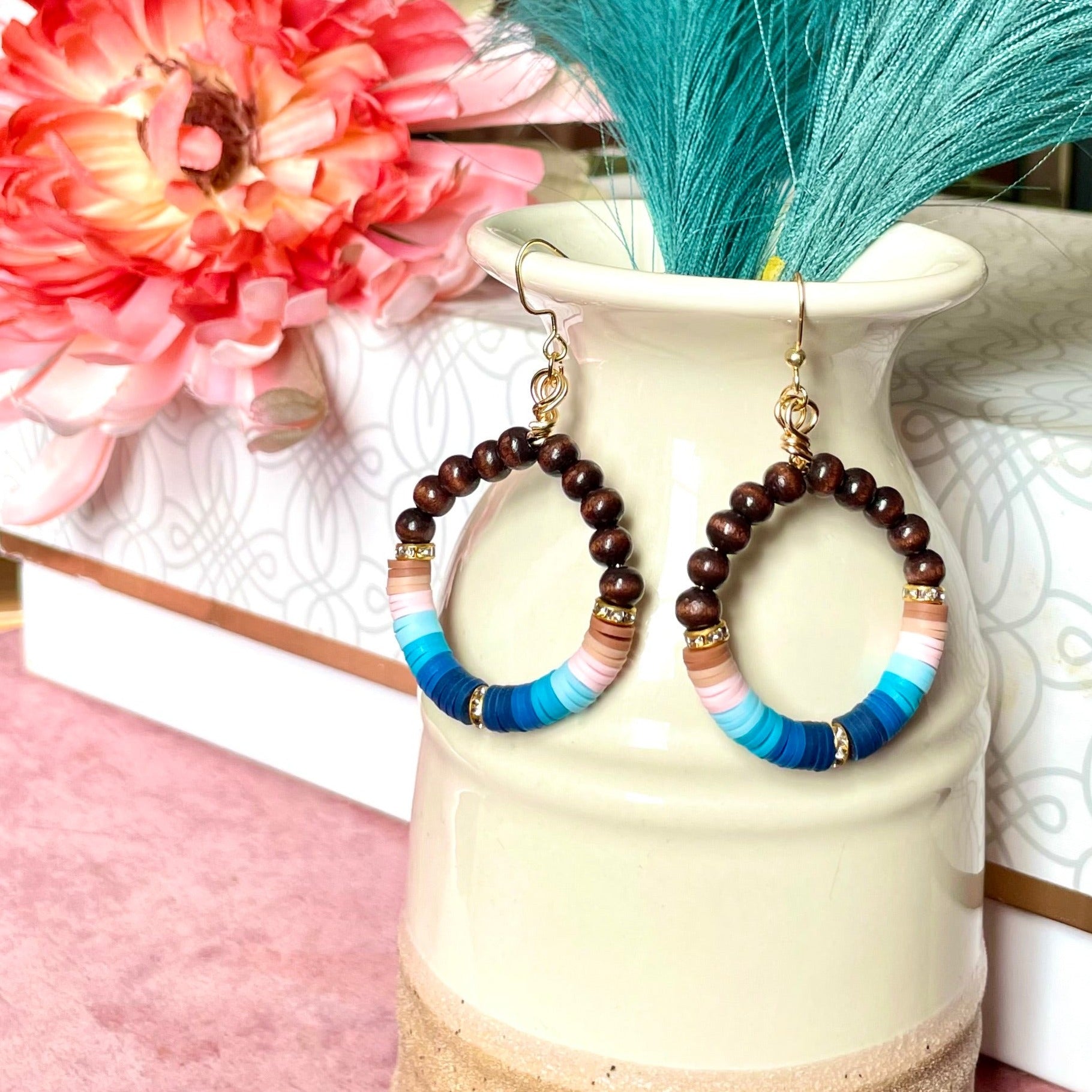 Clay Bead and Wooden Earrings