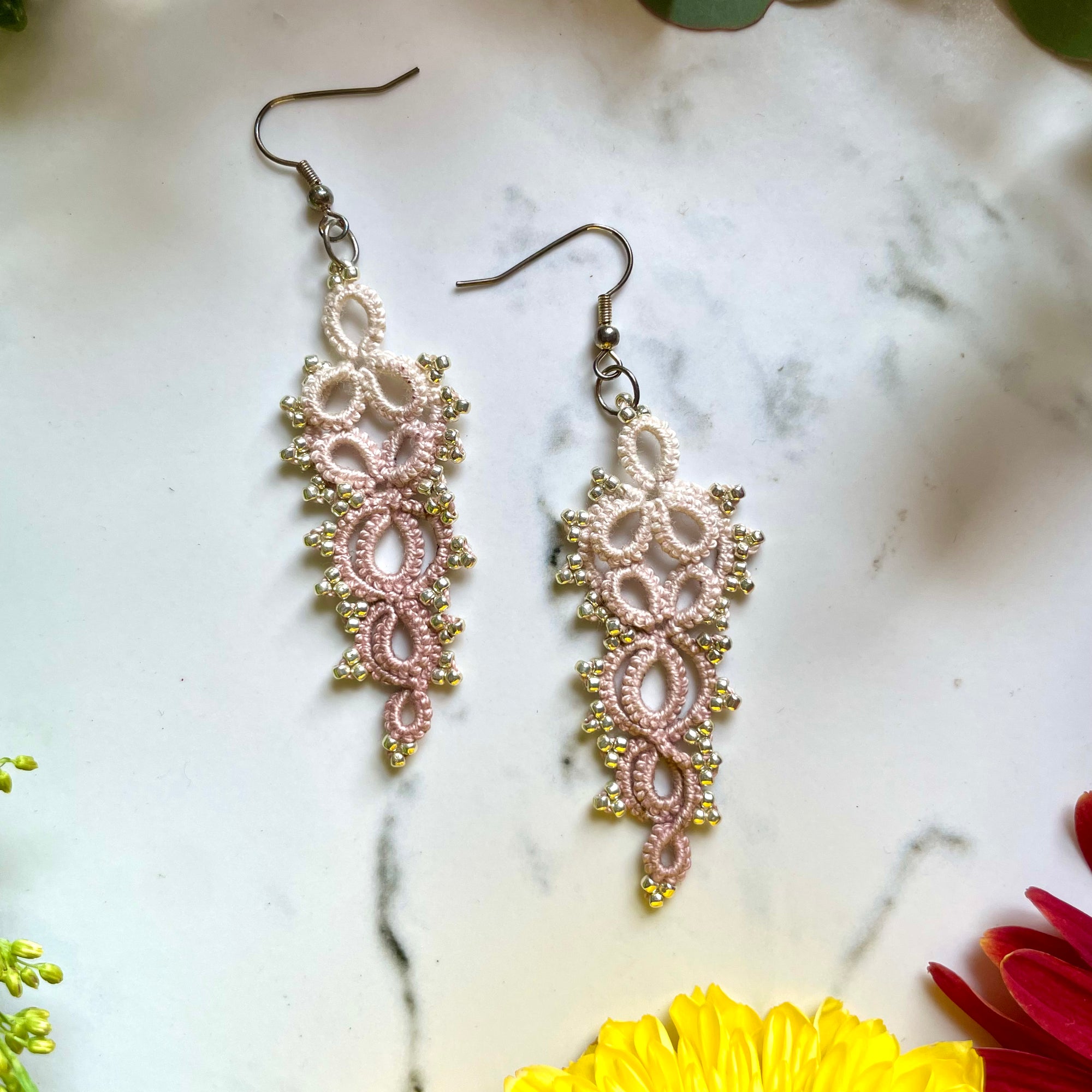 Tan to Brown Ombré Tatted Lace Earrings