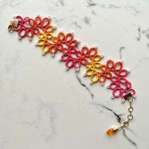 Pink, Orange, and Yellow Ombré Tatted Lace Bracelet