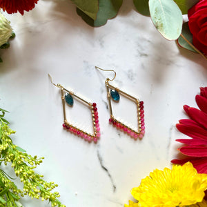 Diamond-Shaped Gemstone Earrings