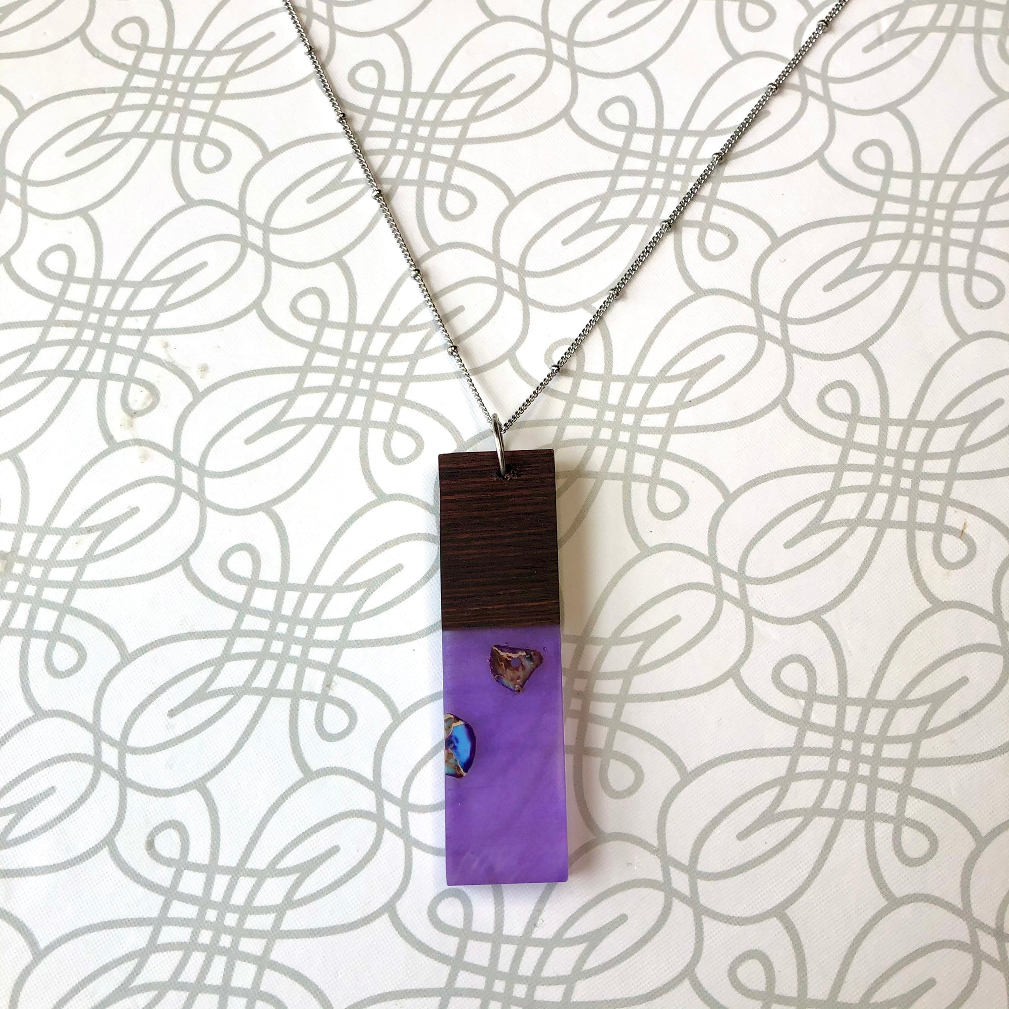 Purpleheart Wood and Purple Resin Necklace