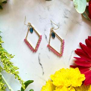 Diamond-Shaped Gemstone Earrings