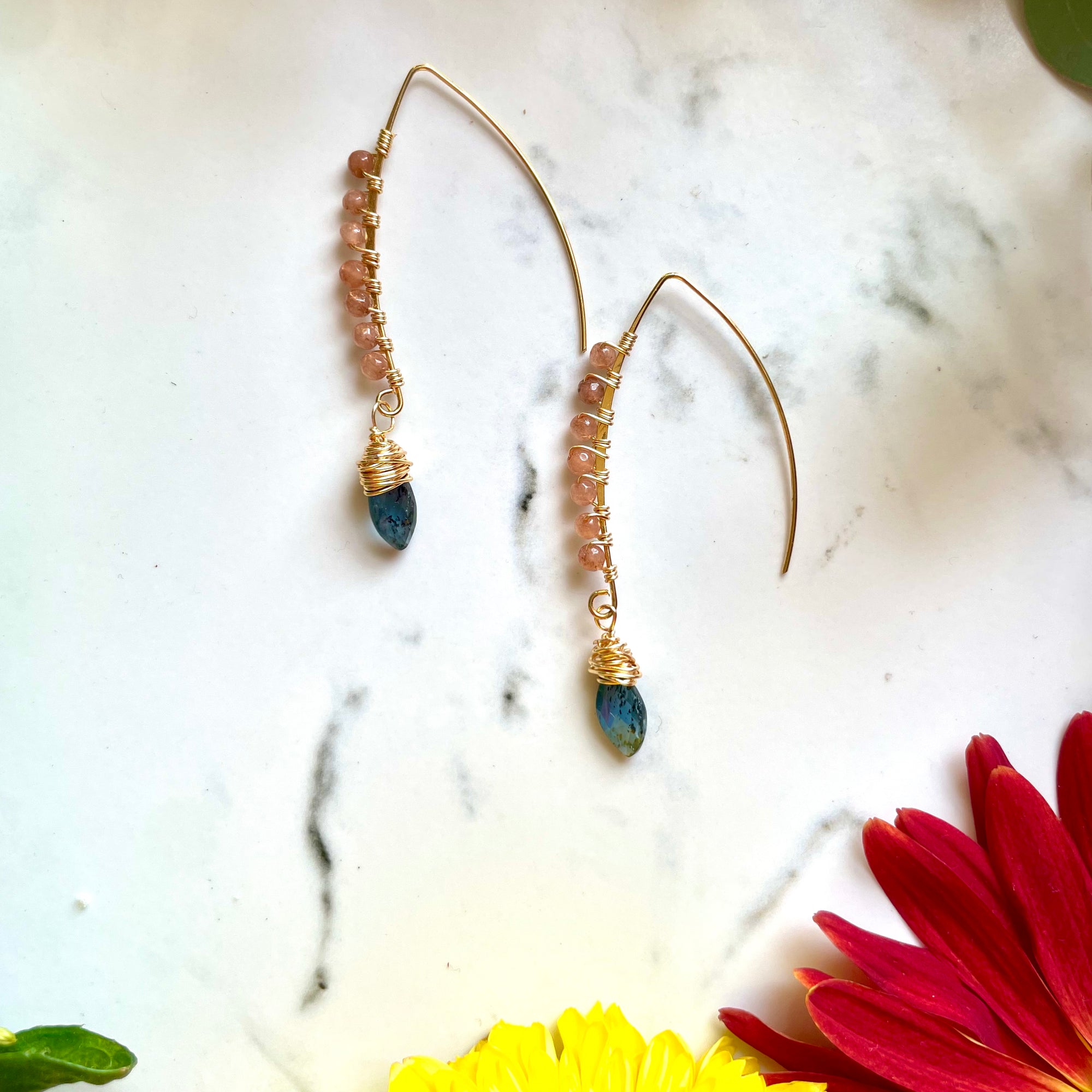 Moonstone and Blue Kyanite dangle earrings