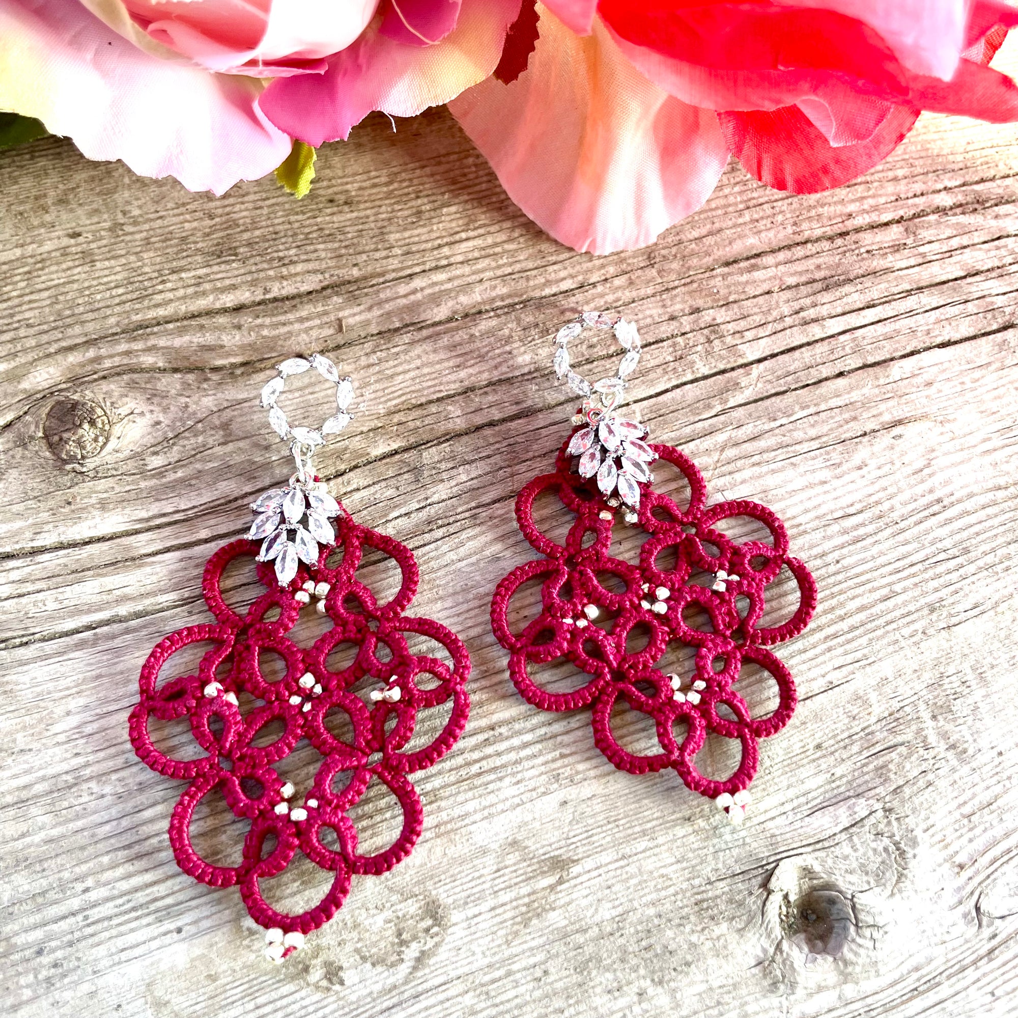Tatted Lace Valentine's Earrings