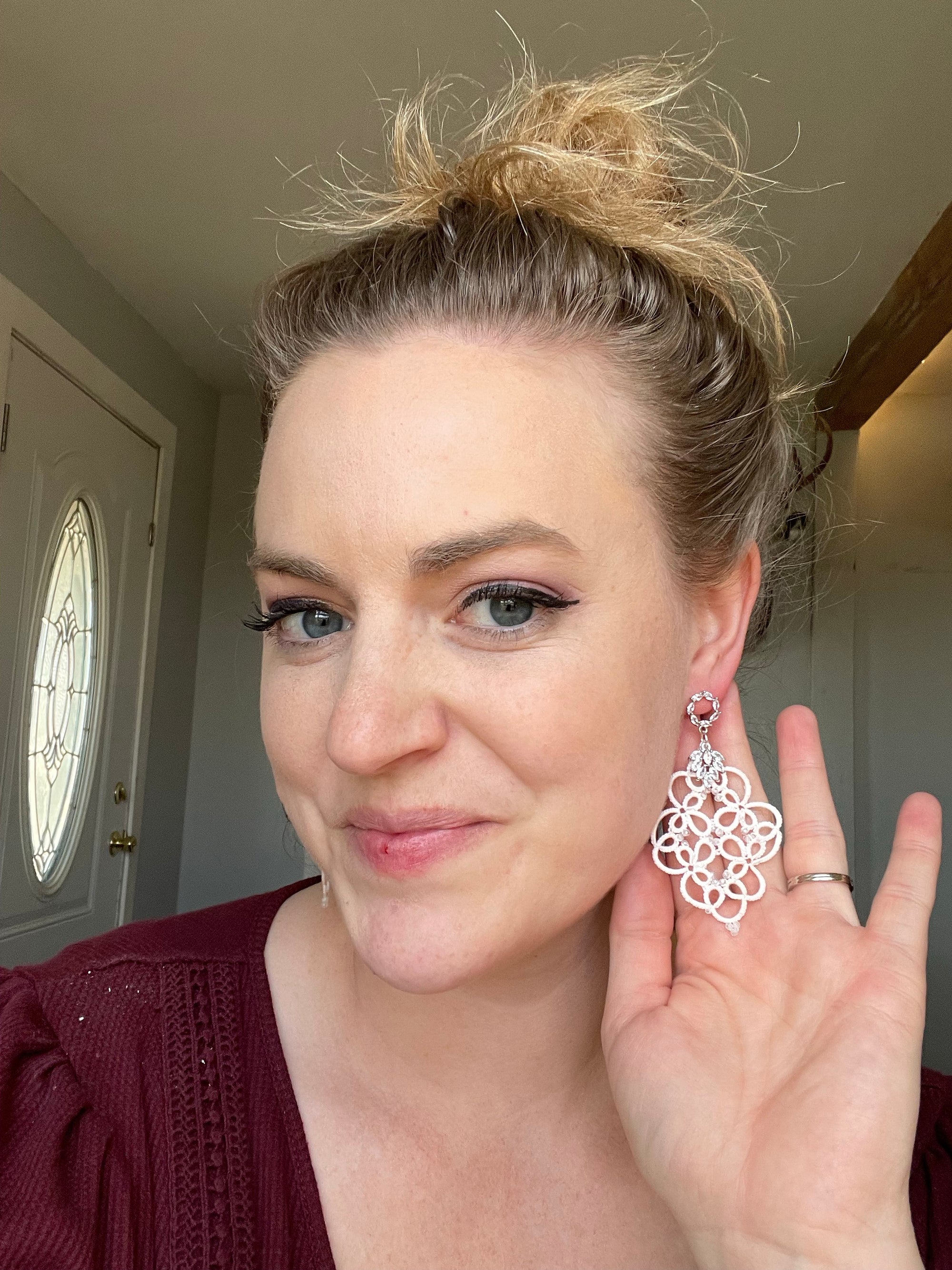 Tatted Lace Valentine's Earrings