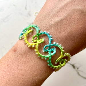 Teal, Green, and Yellow Ombré Tatted Lace Bracelet