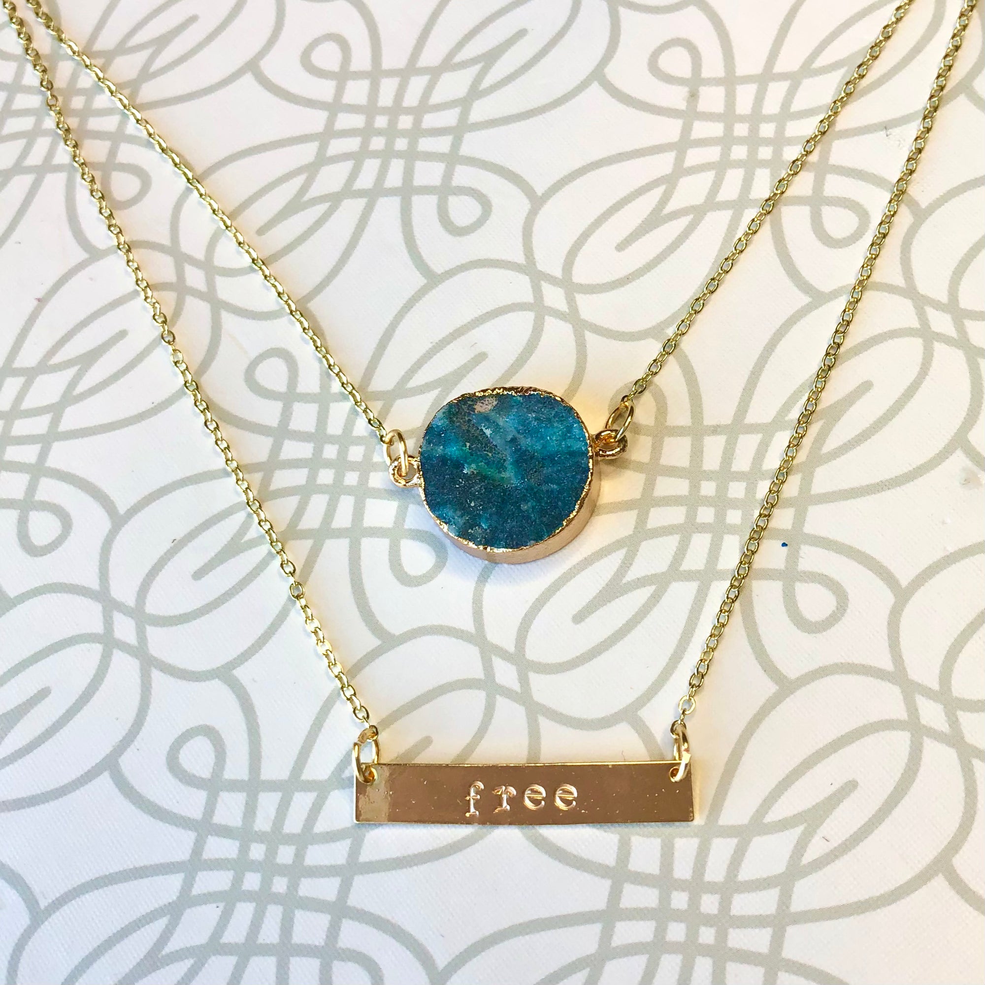 Custom Layered Stamp Necklace with Druzy Charm