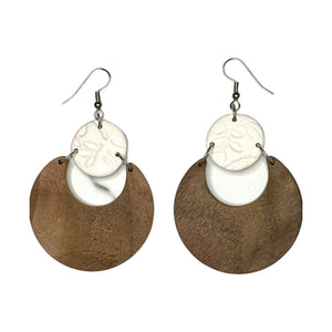 Black Walnut Half-moon Earrings with White Clay Charms