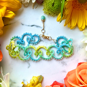 Teal, Green, and Yellow Ombré Tatted Lace Bracelet