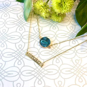 "Treasured" Layered Stamp Necklace with Druzy Charm