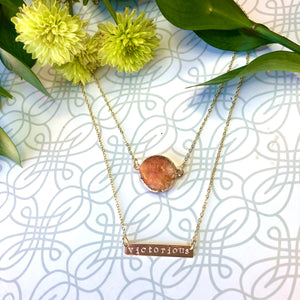 Custom Layered Stamp Necklace with Druzy Charm