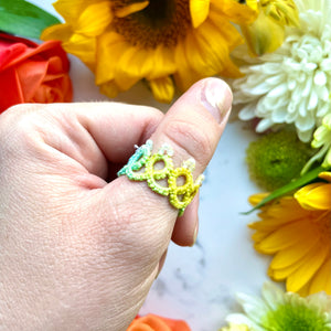 Teal, Green, and Yellow Ombré Tatted Lace Ring